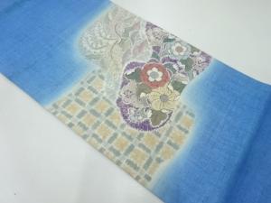 作家物　手織り紬手描き辻が花模様袋帯